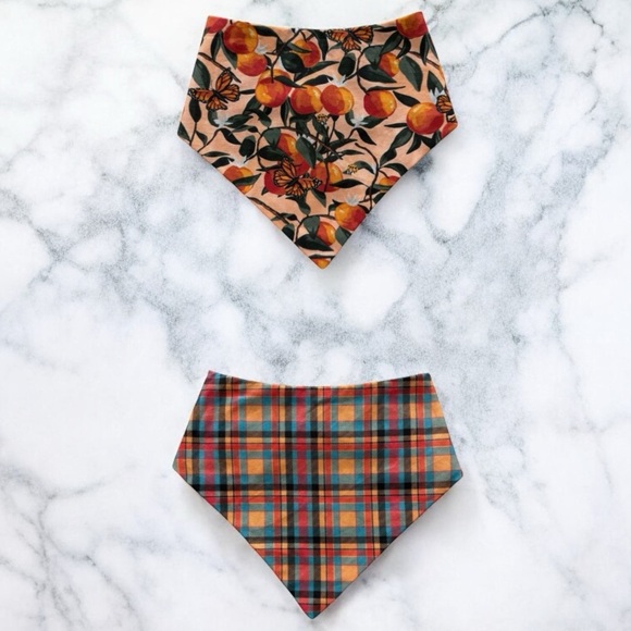 DOG Bandana - Fruits & Autumn Plaid (Reversible) - Size L Large - Picture 1 of 1